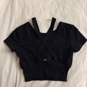 ALO Yoga Black V-Neck Crop Top